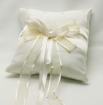 Wedding Ring Bearer Pillow -  2 Ivory Bows with Pearl Stud
